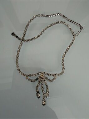 Crystal Drop Statement Necklace - Silver Tone